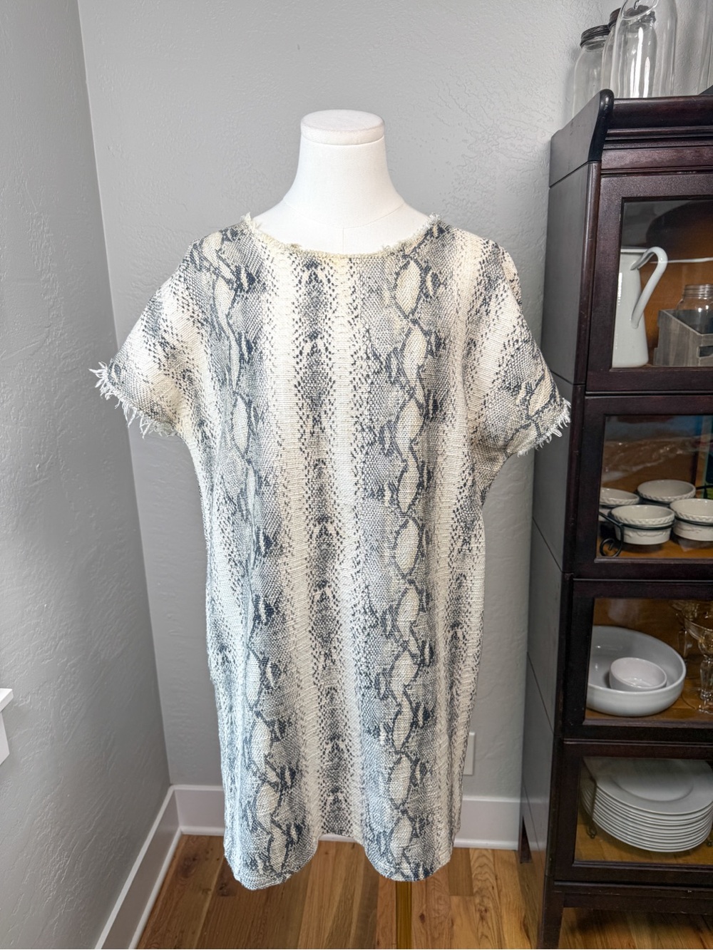 Weston Anthropologie Snakeskin Print Linen Blend Shift Dress Size S